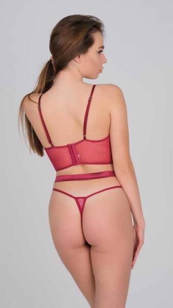 Çapraz Detaylı Transparan Vişne Bodysuit Bkt-5000 - 2