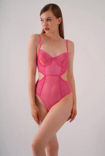 Pembe Dantelli Bodysuit Bkt-9008 - 1